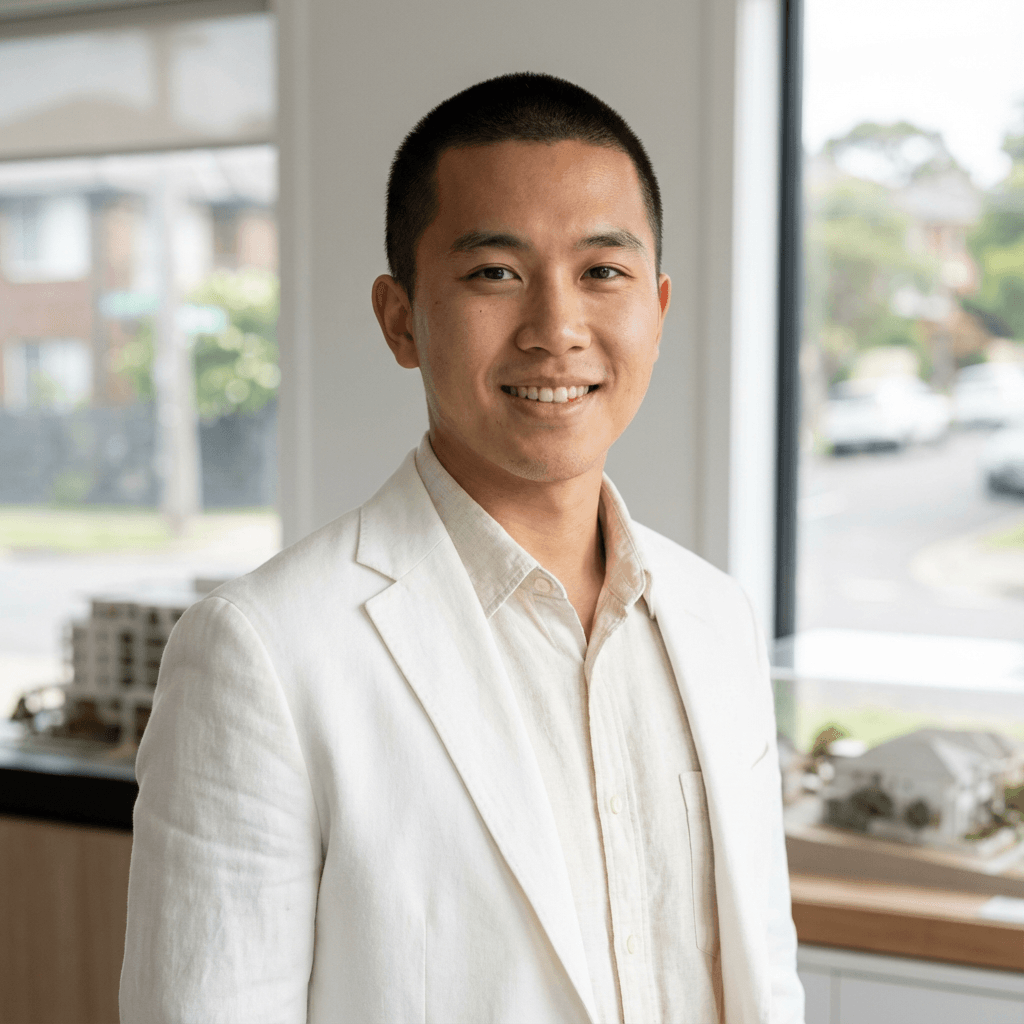 Restaurant owner smiling in a warmly lit dining area